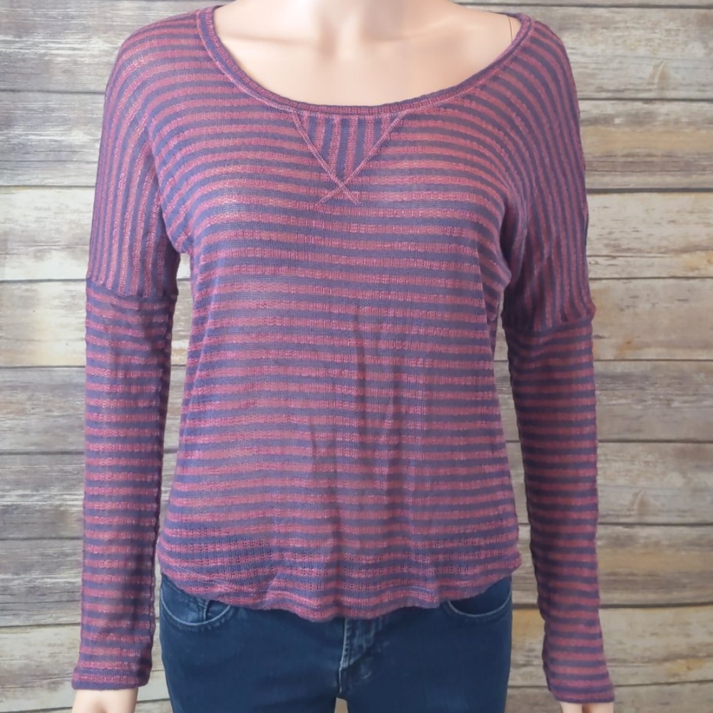 Splendid Purple Striped Long Sleeve Knit Top